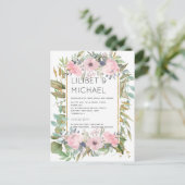 Blozende Roze Bloemige Groene Boho Bruiloft Briefkaart (Staand voorkant)