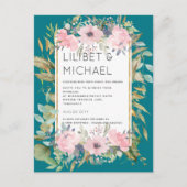 Blozende Roze Bloemige Groene Boho Bruiloft Briefkaart (Voorkant)