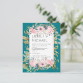 Blozende Roze Bloemige Groene Boho Bruiloft Briefkaart (Staand voorkant)