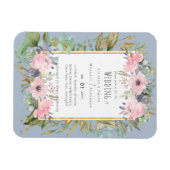 Blozende Roze Bloemige Groene Boho Bruiloft Magneet (Horizontaal)