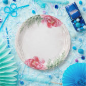 Blozende Roze Bloemige Groene Waterverf Bruiloft Papieren Bordje (Feest)