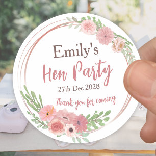 Blozende Roze Bloemige Hen Party Krans Ronde Sticker