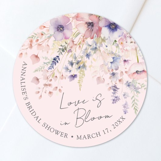 Blozende Roze Bloemige Liefde Bruiloft Feest Ronde Sticker