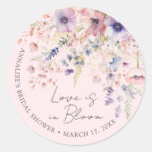 Blozende Roze Bloemige Liefde Bruiloft Feest Ronde Sticker (Voorkant)