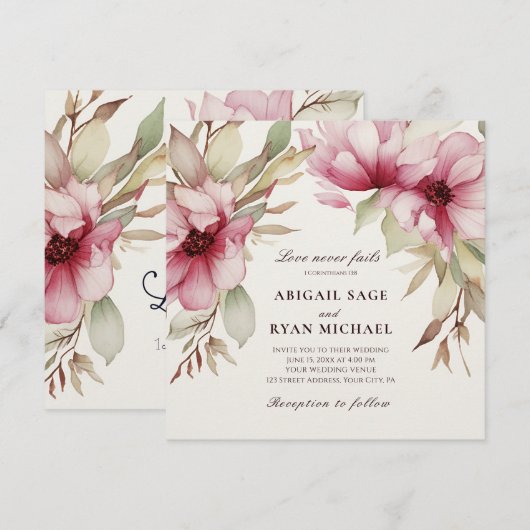 Blozende Roze Bloemige Liefde Faalt Nooit Bijbel B Kaart (Voorkant / Achterkant)