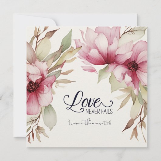 Blozende Roze Bloemige Liefde Faalt Nooit Bijbel B Kaart (Achterkant)