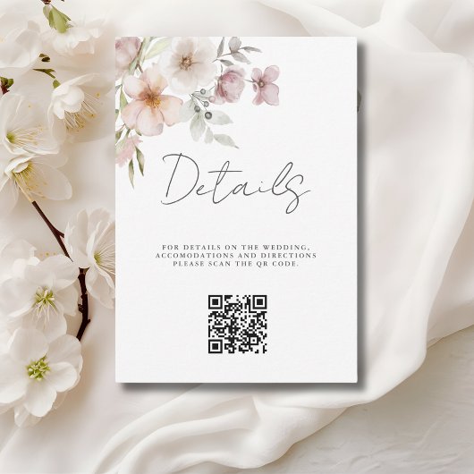 Blozende Roze Bloemige QR Code Huwelijksdetail Bij