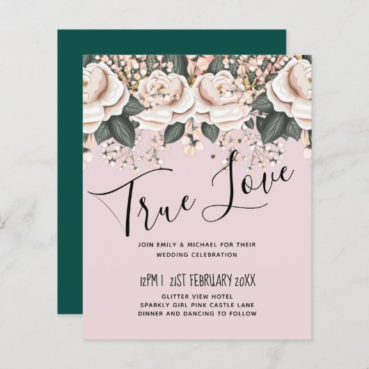 Blozende Roze Bloemige Salie Bruiloftsbudget (Voorkant / Achterkant)