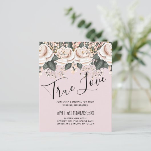 Blozende Roze Bloemige Salie Bruiloftsbudget (Staand voorkant)