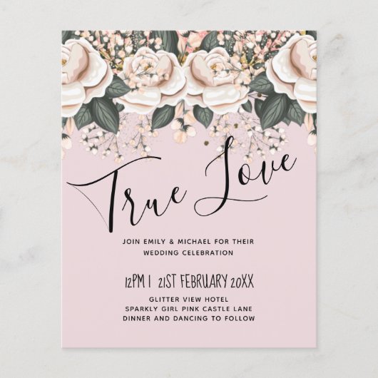 Blozende Roze Bloemige Salie Bruiloftsbudget (Voorkant)