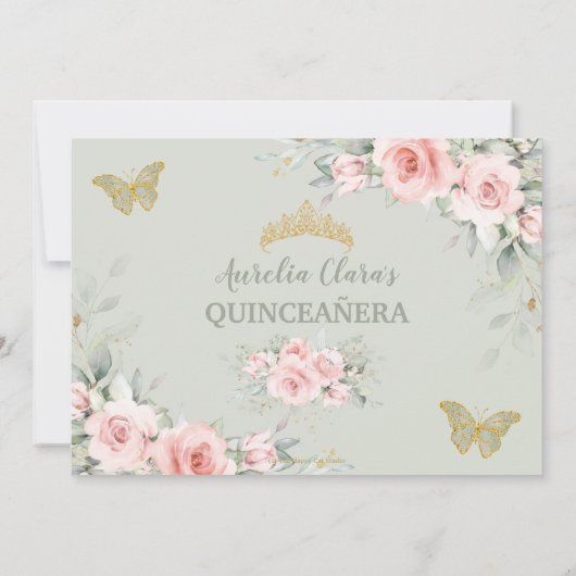 Blozende Roze Bloemige Salie Groene Quinceañera Fo Bedankkaart (Achterkant)