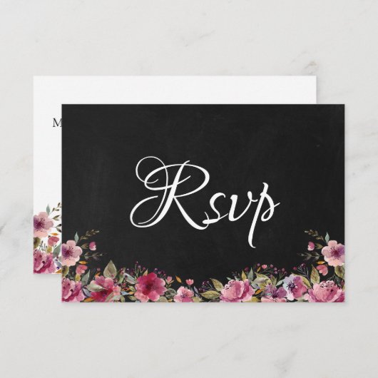 Blozende Roze Bloemige Schoolbord Trouw RSVP Kaart (Voorkant / Achterkant)