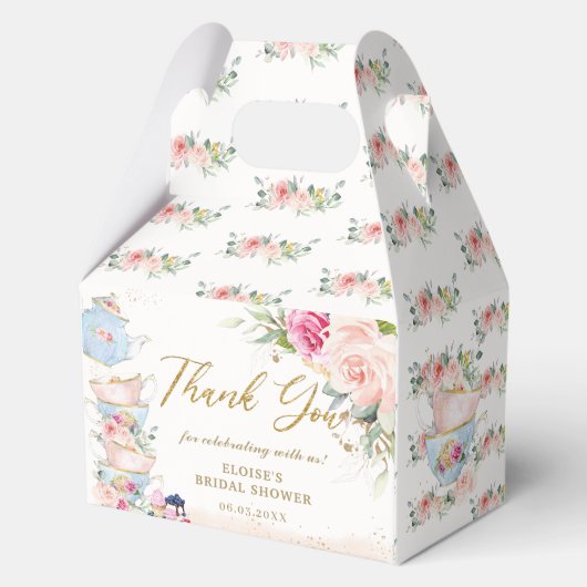 Blozende Roze Bloemige Theekrans Bruids Baby Showe Bedankdoosjes (Achterkant)