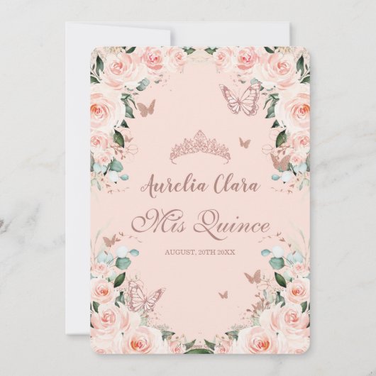 Blozende Roze Bloemige Zoete 16 Roze Gouden Quince Save The Date (Achterkant)