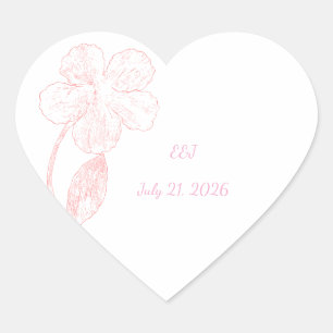 Blozende Roze Bloemlijn Kunst Huwelijk Hart Sticker