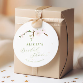 Blozende roze bloemrijke elegante lente bruids dou ronde sticker