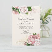 Blozende Roze Bloemrozen Witte Verjaardag Brunch Kaart (Staand voorkant)
