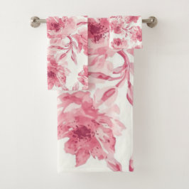 Blozende Roze Bloesems Waterverf Geschilderde Lich Bad Handdoek