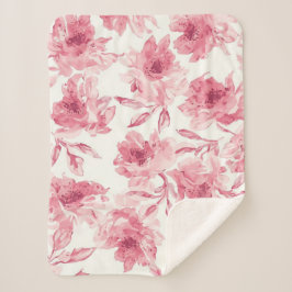Blozende Roze Bloesems Waterverf Schildering Lucht Sherpa Deken