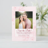 Blozende Roze Boho Chic Pioenrozen & Foto Bruiloft Save The Date (Staand voorkant)