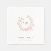 Blozende Roze Boho Versierd Monogram Huwelijk Servet (Voorkant)