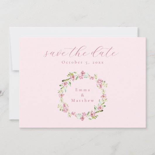 Blozende Roze Botanische Krans QR Save The Date (Voorkant)