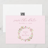 Blozende Roze Botanische Krans QR Save The Date (Voorkant / Achterkant)