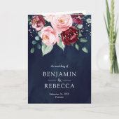 Blozende Roze Bourgondië Bloemencode Navy Bruiloft (Voorkant)