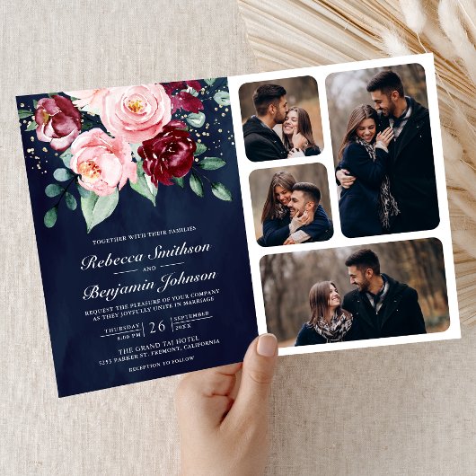 Blozende Roze Bourgondië Bloemencode Navy Bruiloft