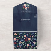 Blozende Roze Bourgondië Bloemencode Navy Bruiloft All In One Uitnodiging (Buitenkant)