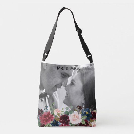 Blozende Roze Bourgondië Bloemige Elegante Mr & Mr Crossbody Tas (Achterkant)