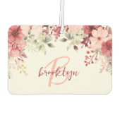 Blozende Roze Bourgondië Bloemige Script Monogram Luchtverfrisser (Achterkant)