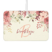 Blozende Roze Bourgondië Bloemige Script Monogram Luchtverfrisser (Voorkant)