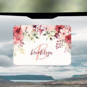 Blozende Roze Bourgondië Bloemige Script Monogram Luchtverfrisser