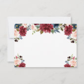 Blozende Roze Burgundy Bloemige Elegante Script Br RSVP Kaartje (Achterkant)