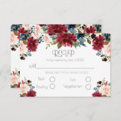 Blozende Roze Burgundy Bloemige Elegante Script Br RSVP Kaartje (Voorkant / Achterkant)