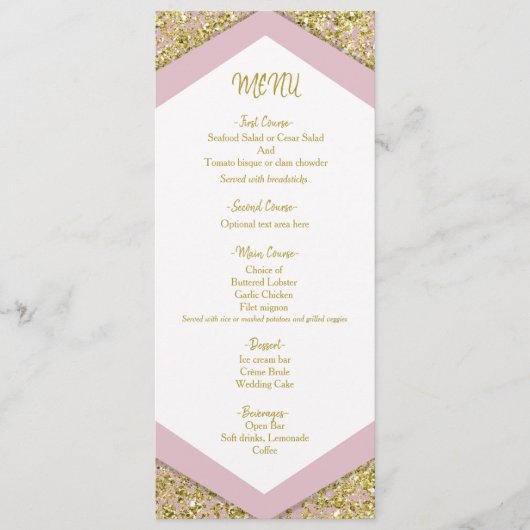 Blozende Roze Chic Gouden Glittervlokken Glam Brui Menu (Voorkant)