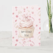 Blozende Roze Confetti Cupcake Strik Verjaardag Kaart (Voorkant)