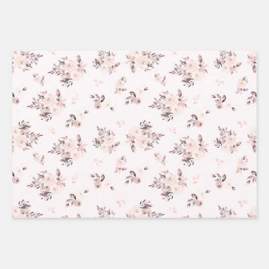 Blozende Roze & Crème Waterverf Bloemen en Subtiel Inpakpapier Vel (Voorkant)