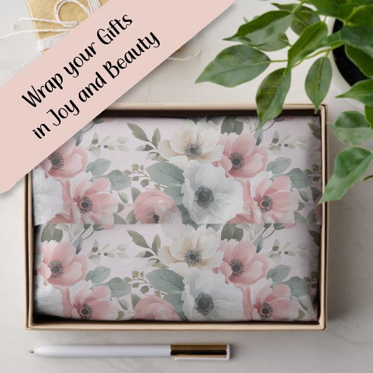 Blozende Roze Crème Waterverf Bloemen Tissuepapier