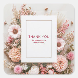 Blozende Roze Dahlia Gedroogde Bloemen Boho Lijst Vierkante Sticker