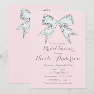 Blozende Roze Diamant Glitters Boog Glam Bruiloft Kaart
