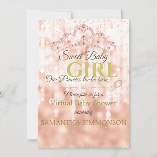Blozende Roze Diamant Roze Goud Script Baby Borrel Kaart (Voorkant)