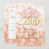 Blozende Roze Diamant Roze Goud Script Baby Borrel Kaart (Voorkant / Achterkant)