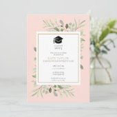 Blozende Roze Elegante Groene Foto Afstudeerfeest Kaart (Staand voorkant)