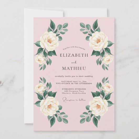 Blozende Roze Elegante Rozen Bruiloft Kaart (Voorkant)