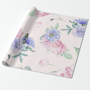 Blozende roze en blauwe bloemenaquarel cadeaupapier