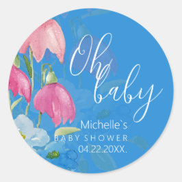 Blozende Roze En Blauwe Waterverf Bloemen Ronde Sticker