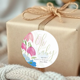 Blozende Roze En Blauwe Waterverf Bloemen Ronde Sticker