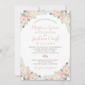 Blozende Roze en Gouden Boho Bloemenrand Bruiloft Kaart (Voorkant)